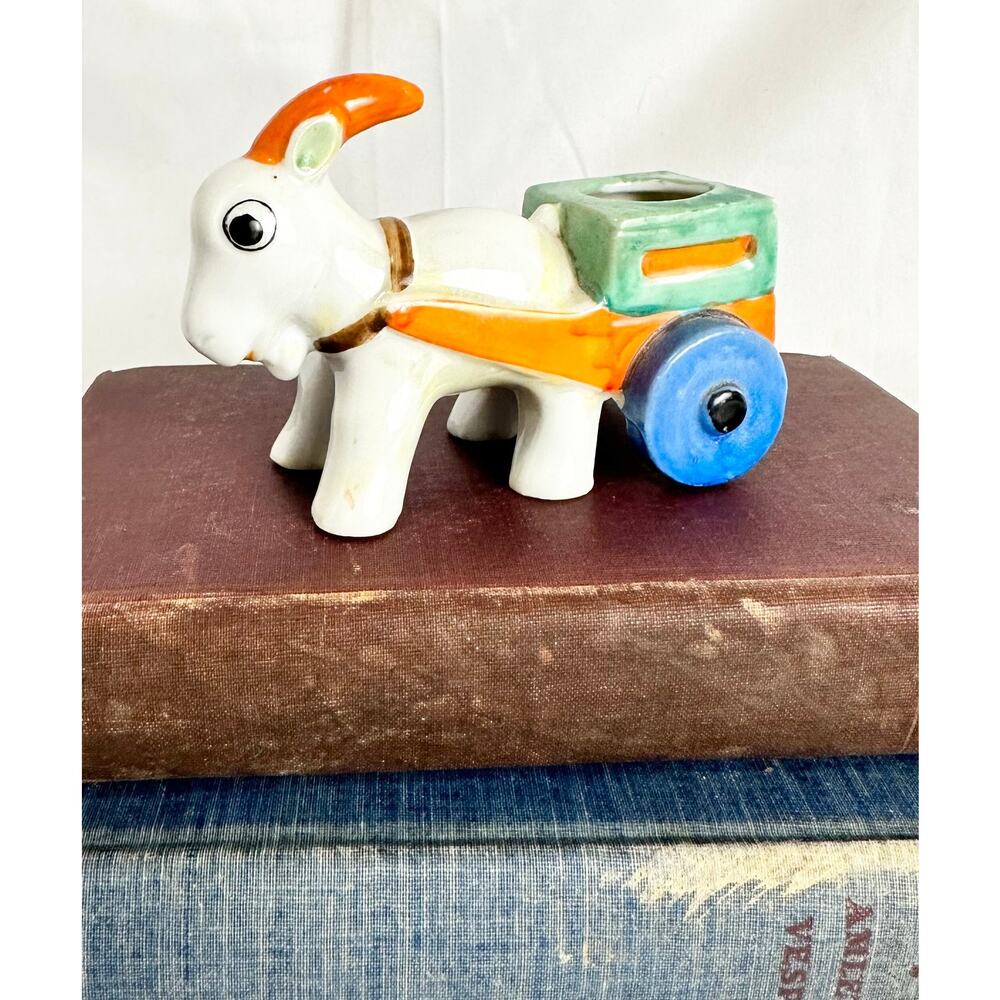 Ceramic Lusterware Goat Cart Pin Cushion | Japan | Lusterware | Goat Pin Cushion